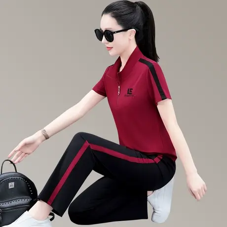 阔腿裤套装女2023年春夏季新款时尚中年妈妈休闲运动服天丝两件套图片