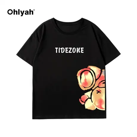 Ohlyah潮牌短袖T恤女装中性情侣上衣女春季新款纯棉宽松班服定制图片