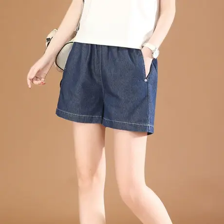 韩潮袭人松紧腰宽松休闲牛仔短裤女夏季新款热裤显瘦直筒阔腿裤薄商品大图