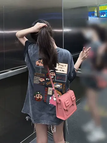 水洗做旧短袖t恤女装2023新款夏季设计感小众美式复古中长款上衣图片