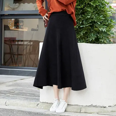 高腰针织伞裙女2022春秋高个子中长款显瘦a字长裙超火的ins半身裙图片