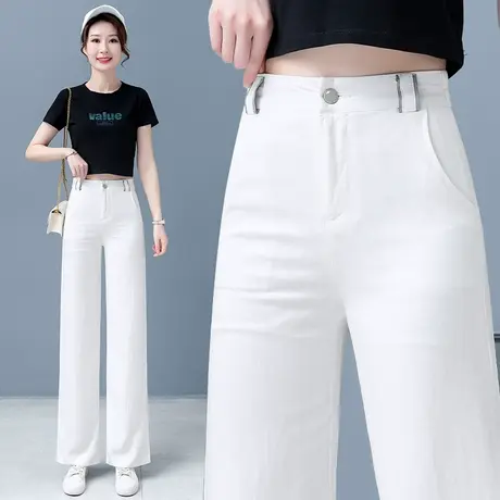 白色阔腿裤女夏薄款宽松棉麻休闲西装裤高腰垂感亚麻冰丝直筒长裤商品大图