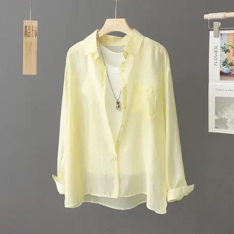 半透轻薄黄色防晒衬衫女长袖夏装新款宽松透气薄开衫防晒衬衣外套图片