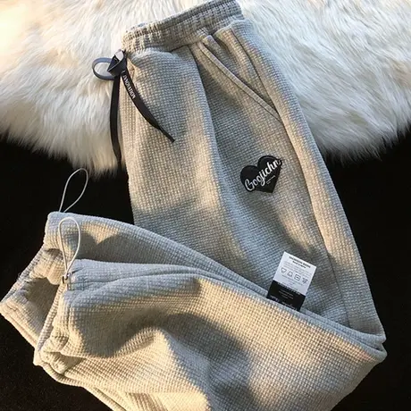 烟管裤子女秋冬加绒宽松小个子卫裤直筒休闲哈伦运动束脚裤潮ins商品大图