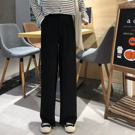阔腿裤女秋冬新款2023韩版超火cec高腰垂感西装黑色宽松直筒长裤商品大图