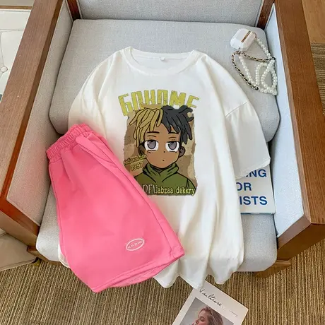 网红炸街运动服套装跑步女夏季薄款宽松短袖短裤小个子休闲两件套图片
