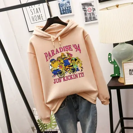 waitmore卫衣女加绒加厚秋冬季韩版宽松ins慵懒bf风百搭上衣外套图片