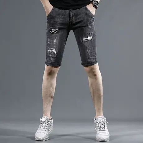 破洞牛仔短裤男夏季薄款潮牌修身五分裤中裤男士休闲裤子2023新款商品大图