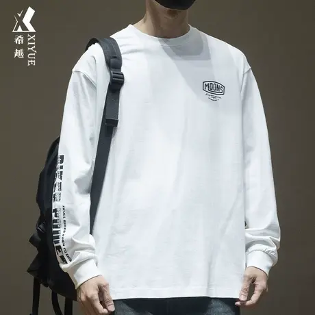 美式260g重磅精梳棉长袖T恤男款秋季创意字母印花宽松大码打底衫商品大图