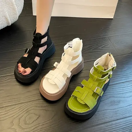 罗马凉鞋女夏外穿2023年新款松糕厚底坡跟软底编织复古时尚沙滩鞋商品大图