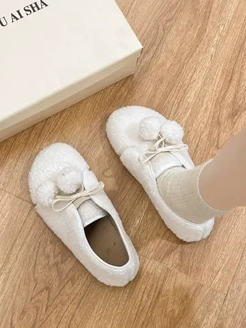 毛毛鞋女冬外穿2023年新款舒适加绒豆豆鞋网红平底一脚蹬休闲棉鞋商品大图