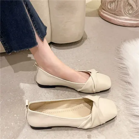 一脚蹬平底设计感晚风单鞋女2023年夏方头软底仙女温柔奶奶鞋孕妇商品大图