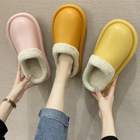 防水棉拖鞋女秋冬季室内外穿保暖毛绒家居家用防滑厚底棉鞋女冬天商品大图