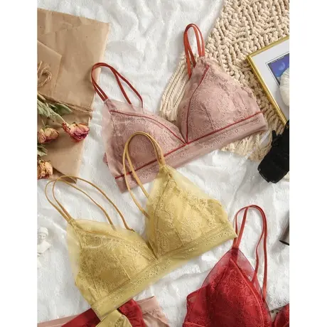薄款文胸女超薄大胸显小法式蕾丝性感内衣女无钢圈美背文胸套装图片