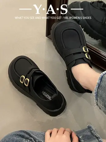 复古小皮鞋女2024春季新款百搭英伦风厚底增高一脚蹬休闲乐福鞋商品大图