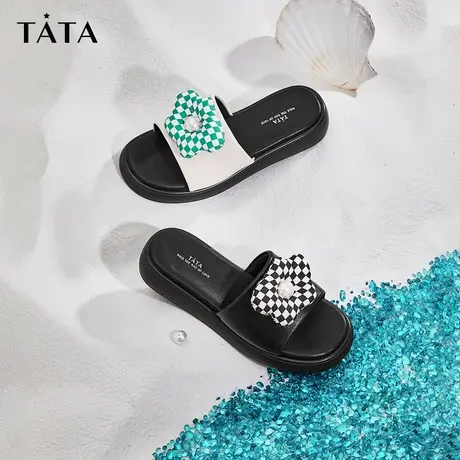 Tata他她复古花朵拖鞋女夏季外穿一字凉拖厚底年新款百搭YLT10BT2商品大图