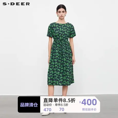 sdeer圣迪奥女装圆领碎花收腰泡泡袖连衣裙S232Z12UM图片