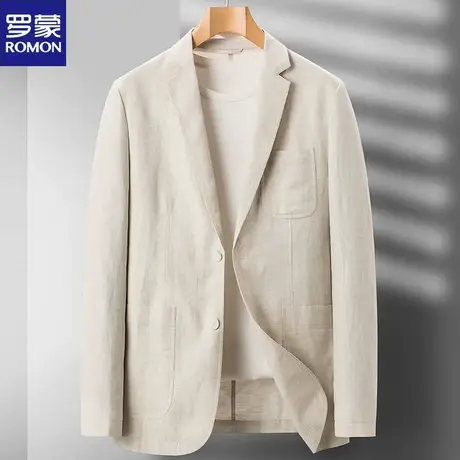 罗蒙春夏简约西服男士商务休闲便西潮流帅气亚麻西装男装单西外套图片