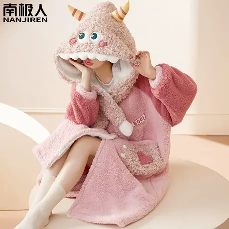 睡袍冬季女款珊瑚绒秋冬款2023新款加绒加厚法兰绒乖巧睡衣女冬天商品大图