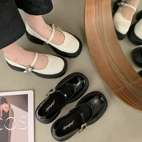 法式玛丽珍鞋女2024新款厚底增高配裙子单鞋粗跟百搭小个子高跟鞋图片