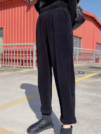 雪尼尔哈伦裤女2023秋冬新款加绒女裤宽松高腰休闲奶奶裤灯芯绒裤商品大图