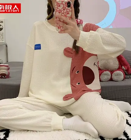 南极人睡衣女春秋夏纯棉长袖网红风可外穿学生家居服套装宽松休闲商品大图