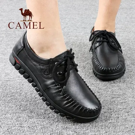 Camel/骆驼女鞋春秋季款真头层牛皮平底中跟软舒适休闲妈妈单鞋子图片