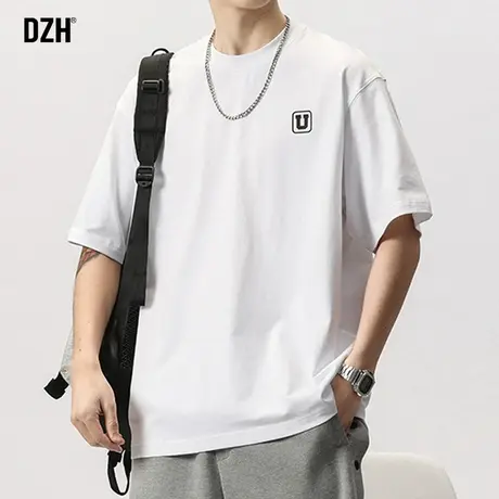 男士白色t恤男短袖夏季潮牌纯棉美式半袖打底衫男款圆领上衣体恤商品大图