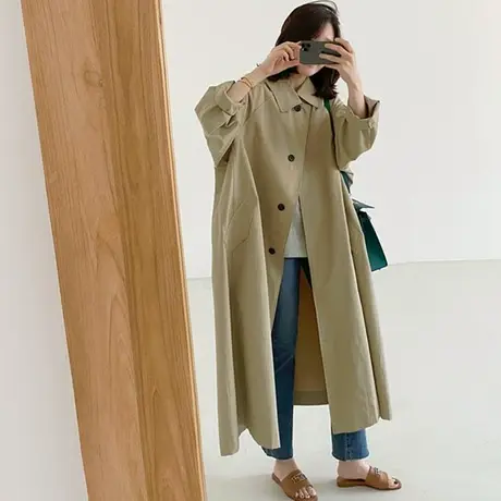 秋季新款韩国宽松ins长款风衣休闲大码气质经典简约大衣外套女潮商品大图