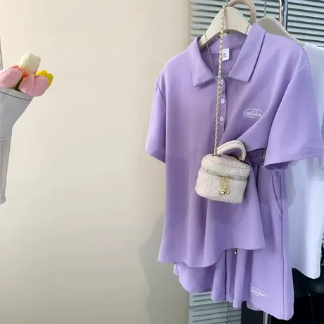 居家外穿薄款休闲运动套装女夏季韩版宽松短袖T恤阔腿短裤两件套商品大图