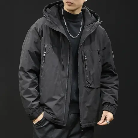 白鸭绒冬季连帽羽绒服男2023年新款宽松潮牌大码加厚工装男款外套商品大图