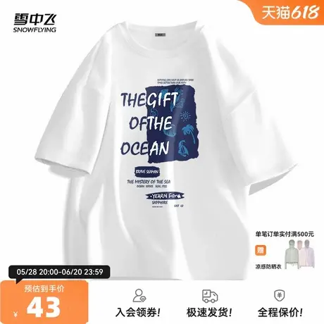 雪中飞白色短袖t恤男春款纯棉宽松复古上衣男士休闲百搭体恤潮PC商品大图