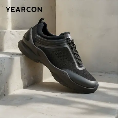 【轻松步系列】意尔康男鞋2025春季运动休闲单鞋飞织网面小黑鞋商品大图