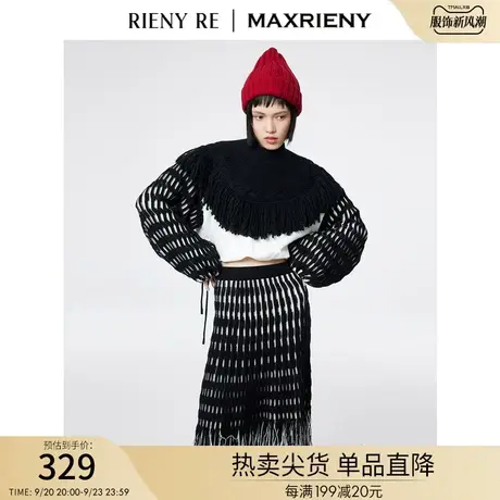 RIENYRE卫衣女秋冬季黑白针织抽绳上衣原创街头运动宽松圆领绒衫图片