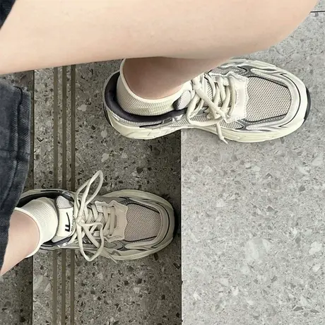 回力女鞋老爹鞋女2025新款春季透气银灰厚底跑步休闲运动鞋子女款商品大图