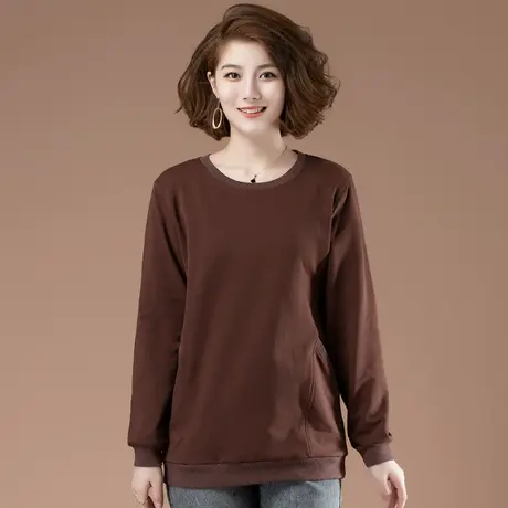 春秋加肥加大码女装宽松显瘦中长款卫衣中年妈妈圆领纯棉长袖T恤商品大图