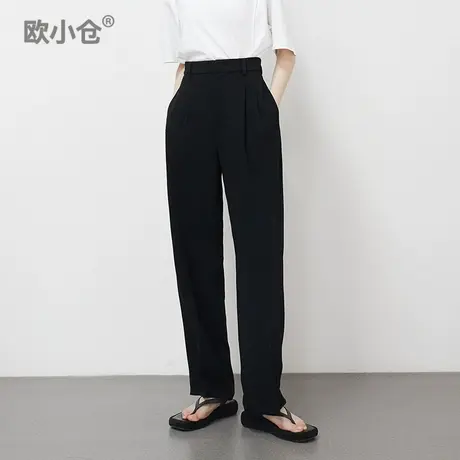 欧小仓 醋酸系列 春夏万能B备宽松高腰显瘦垂感双褶阔腿神裤薄款商品大图