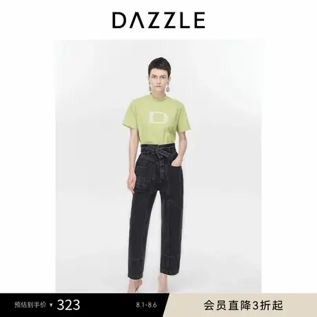 DAZZLE地素奥莱 T恤春秋女装烫水钻圆领简约字母logo短袖上衣商品大图