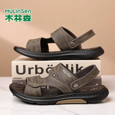 木林森时尚凉拖男鞋夏季新款真皮外穿防滑休闲两用开车百搭凉拖商品大图