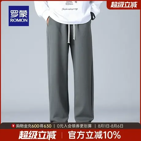 罗蒙男士户外百搭休闲裤2025秋季新款抽绳松紧腰直筒裤宽松长裤男商品大图