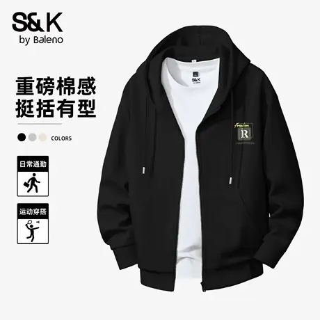 班尼路S&K运动男士外套2025秋季新款少年感连帽卫衣重磅夹克男款图片