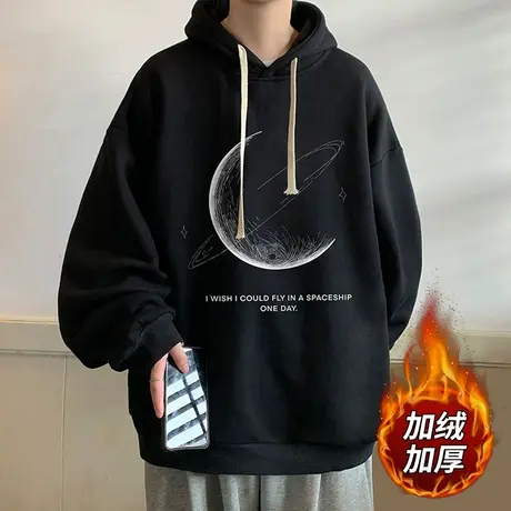 连帽卫衣男秋冬季潮牌加绒加厚宽松休闲打底衫男衣服印花男士外套商品大图