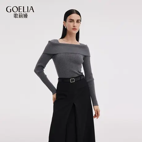 歌莉娅秋季新品一字翻领毛织套头衫1E9C5J050图片