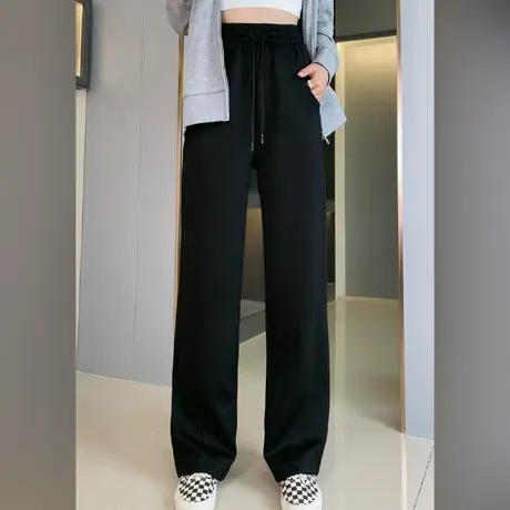 抽绳阔腿裤女春秋高腰垂感宽松直筒运动裤2022年新款秋冬休闲卫裤商品大图