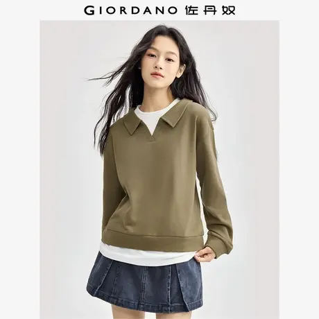 佐丹奴外套女装假两件撞色V字翻领针织套头卫衣 05324829图片