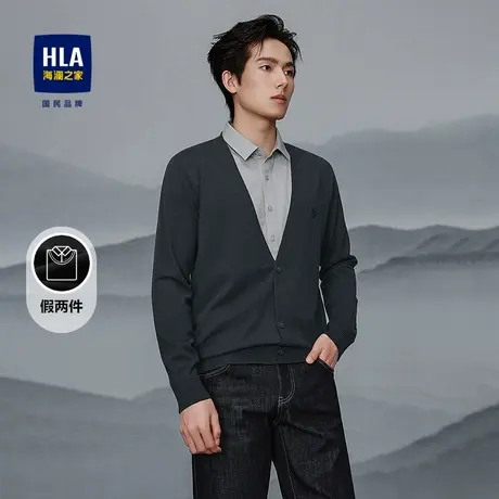 HLA/海澜之家亦心即为系列针织衫25春秋新假两件刺绣保暖毛衣男图片