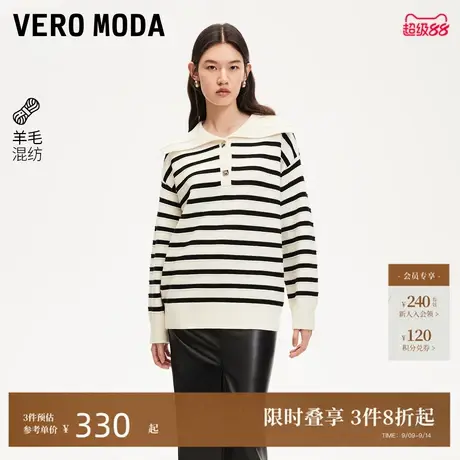 Vero Moda针织衫24冬新款条纹拼色翻领落肩袖针织衫基础324413064商品大图