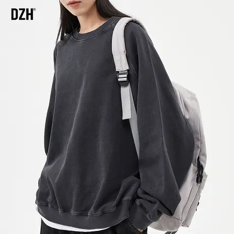 男士黑色重磅圆领卫衣男女同款春秋季潮牌2023新款美式上衣情侣装商品大图