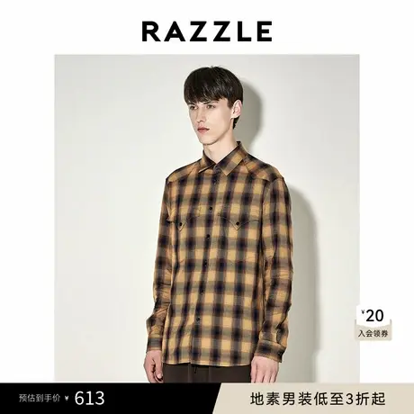 RAZZLE 地素男装长袖衬衫冬季黄色格纹衬衫商品大图