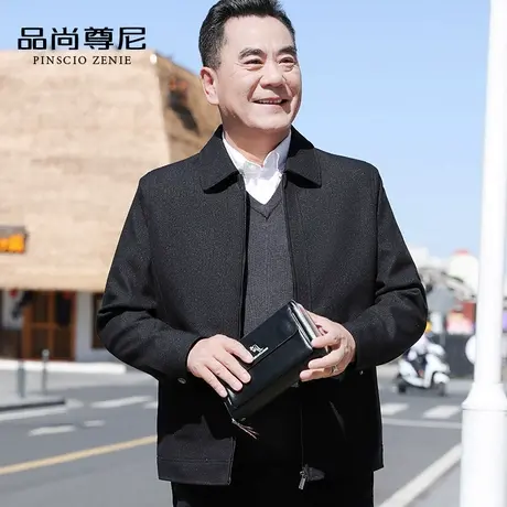 爸爸春装外套净色休闲翻领宽松版男士夹克60-70岁中老年人爷爷装商品大图